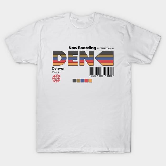Vintage Denver DEN Airport Label Retro Travel Colorado T-Shirt by Now Boarding